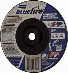 Norton - 30 Grit, 4" Wheel Diam, 1/8" Wheel Thickness, 3/8" Arbor Hole, Type 27 Depressed Center Wheel - Zirconia Alumina, U Hardness, 15,280 Max RPM, Compatible with Angle Grinder - Exact Tool & Supply