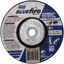 Norton - 24 Grit, 5" Wheel Diam, 1/4" Wheel Thickness, Type 27 Depressed Center Wheel - Zirconia Alumina, S Hardness, 12,225 Max RPM, Compatible with Angle Grinder - Exact Tool & Supply