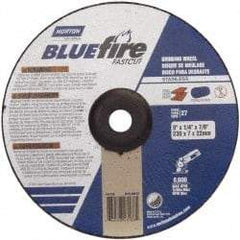 Norton - 24 Grit, 9" Wheel Diam, 1/4" Wheel Thickness, 7/8" Arbor Hole, Type 27 Depressed Center Wheel - Zirconia Alumina, S Hardness, 6,600 Max RPM, Compatible with Angle Grinder - Exact Tool & Supply