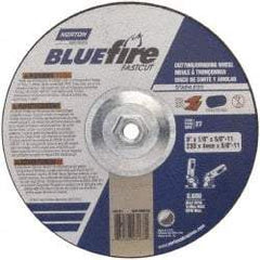 Norton - 30 Grit, 9" Wheel Diam, 1/8" Wheel Thickness, Type 27 Depressed Center Wheel - Zirconia Alumina, T Hardness, 6,600 Max RPM, Compatible with Angle Grinder - Exact Tool & Supply