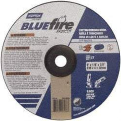 Norton - 30 Grit, 9" Wheel Diam, 1/8" Wheel Thickness, 7/8" Arbor Hole, Type 27 Depressed Center Wheel - Zirconia Alumina, T Hardness, 6,600 Max RPM, Compatible with Angle Grinder - Exact Tool & Supply