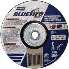 Norton - 30 Grit, 6" Wheel Diam, 1/8" Wheel Thickness, Type 27 Depressed Center Wheel - Zirconia Alumina, U Hardness, 10,185 Max RPM, Compatible with Angle Grinder - Exact Tool & Supply