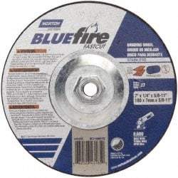 Norton - 24 Grit, 7" Wheel Diam, 1/4" Wheel Thickness, Type 27 Depressed Center Wheel - Zirconia Alumina, S Hardness, 8,600 Max RPM, Compatible with Angle Grinder - Exact Tool & Supply