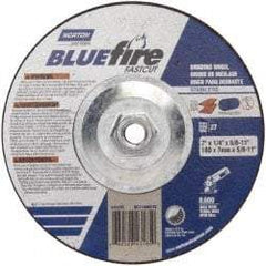 Norton - 24 Grit, 7" Wheel Diam, 1/4" Wheel Thickness, Type 27 Depressed Center Wheel - Zirconia Alumina, S Hardness, 8,600 Max RPM, Compatible with Angle Grinder - Exact Tool & Supply