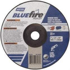Norton - 24 Grit, 7" Wheel Diam, 1/4" Wheel Thickness, 7/8" Arbor Hole, Type 27 Depressed Center Wheel - Zirconia Alumina, S Hardness, 8,600 Max RPM, Compatible with Angle Grinder - Exact Tool & Supply