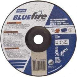 Norton - 30 Grit, 7" Wheel Diam, 1/8" Wheel Thickness, 7/8" Arbor Hole, Type 27 Depressed Center Wheel - Zirconia Alumina, T Hardness, 8,600 Max RPM, Compatible with Angle Grinder - Exact Tool & Supply