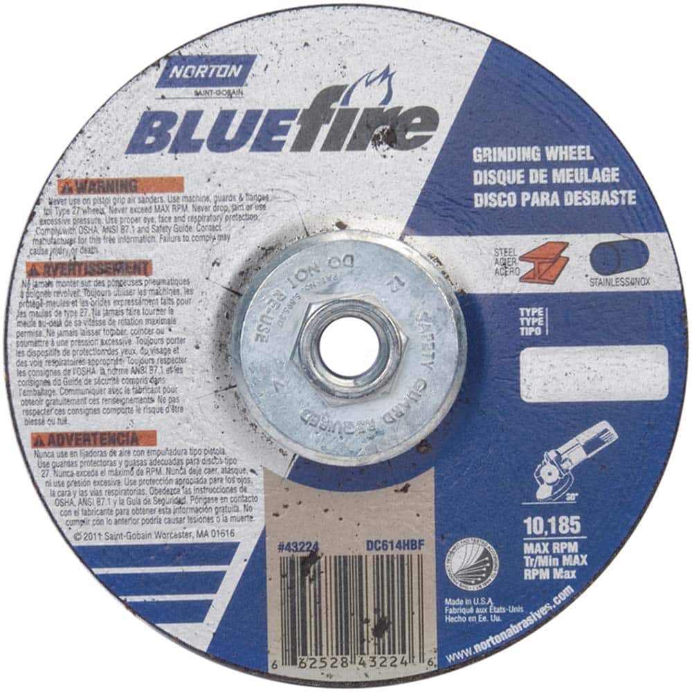 Norton - 24 Grit, 6" Wheel Diam, 1/4" Wheel Thickness, Type 27 Depressed Center Wheel - Exact Tool & Supply