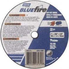 Norton - 4" 46 Grit Zirconia Alumina Cutoff Wheel - 1/16" Thick, 3/8" Arbor, 19,100 Max RPM, Use with Angle Grinders - Exact Tool & Supply