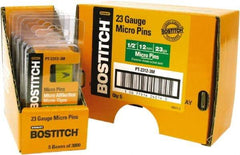 Stanley Bostitch - 23 Gauge 0.0281" Shank Diam 1/2" Long Pin Nails for Power Nailers - Steel, Bright Finish, Smooth Shank, Straight Stick Adhesive Collation, Round Head, Diamond Point - Exact Tool & Supply