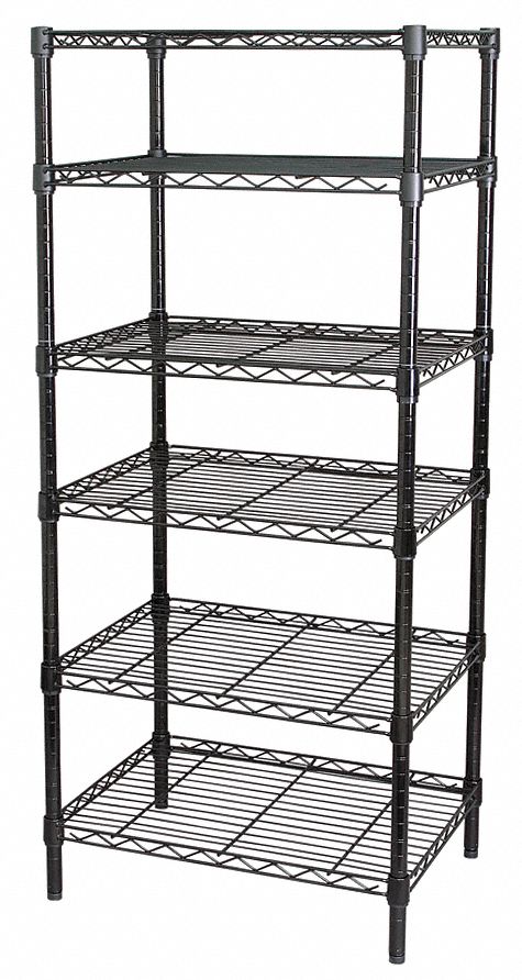 Starter Wire Shelving Unit, 60"W x 18"D x 74"H, 6 Shelves, Powder Coated Finish, Black