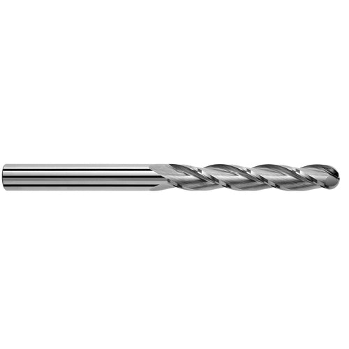 3 mm Dia. × 3 mm Shank × 25 mm DOC × 75 mm OAL, Carbide TiCN, Spiral , 3 Flute, 30° Helix, Ballnose End Mill - Exact Tool & Supply
