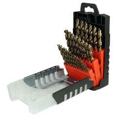 ‎1/16-1/2 RHS / RHC HSS-CO 8% (M42) 135 Degree Split Point Heavy Duty Cobalt Jobber Length Drill Set - Straw / Gold Oxide - Exact Tool & Supply