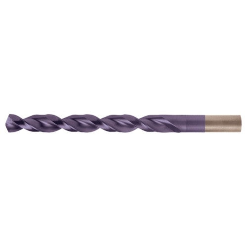 #22 RHS / RHC HSS-CO 8% (M42) 135 Degree Split Point Q-Cobalt Wide Land Parabolic Jobber Drill - TiAlN - Exact Tool & Supply