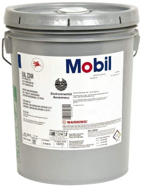 Mobil - 5 Gal Pail Mineral Hydraulic Oil - 0180°F, SAE 20, ISO 32/46, 36.8 cSt at 40°C & 8.3 cSt at 100°C - Exact Tool & Supply