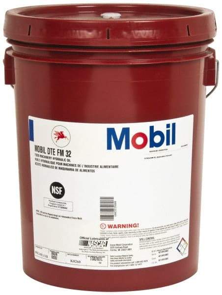 Mobil - 5 Gal Pail Mineral Hydraulic Oil - ISO 32, 31.9 cSt at 40°C & 5.5 cSt at 100°F, Food Grade - Exact Tool & Supply