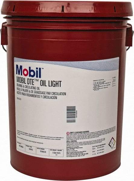 Mobil - 5 Gal Pail Mineral Circulating Oil - SAE 10, ISO 32, 31 cSt at 40°C & 5.5 cSt at 100°F - Exact Tool & Supply