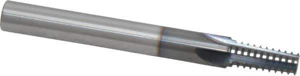 Scientific Cutting Tools - 1/16-27, 1/8-27 Thread, 3/8" Shank Diam, TiN Coating, Solid Carbide Straight Flute Thread Mill - 4 Flutes, 3-1/2" OAL, 1/8" Min Noml Diameter - Exact Tool & Supply