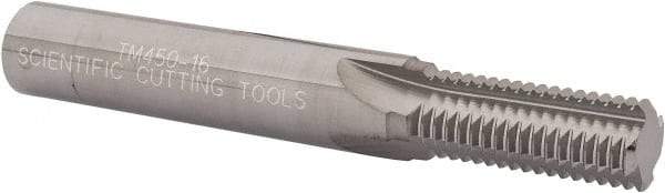 Scientific Cutting Tools - 9/16-16 Thread, 1/2" Shank Diam, Bright Coating, Solid Carbide Straight Flute Thread Mill - 4 Flutes, 3-1/2" OAL, 9/16" Min Noml Diameter - Exact Tool & Supply
