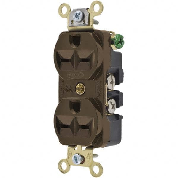 Hubbell Wiring Device-Kellems - 250 VAC 15A NEMA 6-15R Industrial Grade Brown Straight Blade Duplex Receptacle - Exact Tool & Supply