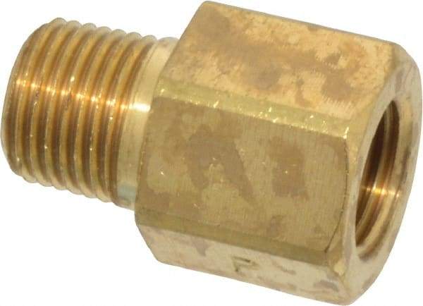 Parker - 1/8 Male Thread x 1/8 Female Thread, Brass Industrial Pipe Adapter - MNPTF x FBSPP, 1,000 psi - Exact Tool & Supply