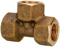 Parker - 1/2 Female Thread, Brass Industrial Pipe Female Tee - FBSPP, 1,000 psi - Exact Tool & Supply