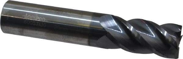 Accupro - 20mm, 38mm LOC, 20mm Shank Diam, 92mm OAL, 4 Flute, Solid Carbide Square End Mill - Single End, AlTiN Finish, Spiral Flute, 40° Helix, Centercutting, Right Hand Cut, Right Hand Flute - Exact Tool & Supply