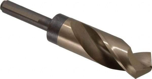 Chicago-Latrobe - 1-1/8" Drill, 118° Point, Cobalt Silver Deming & Reduced Shank Drill Bit - Oxide/Gold Finish, 6" OAL, Straight Shank, 3-1/8" Flute Length, Right Hand Cut, Split Point, Spiral Flute, Regular Spiral - Exact Tool & Supply