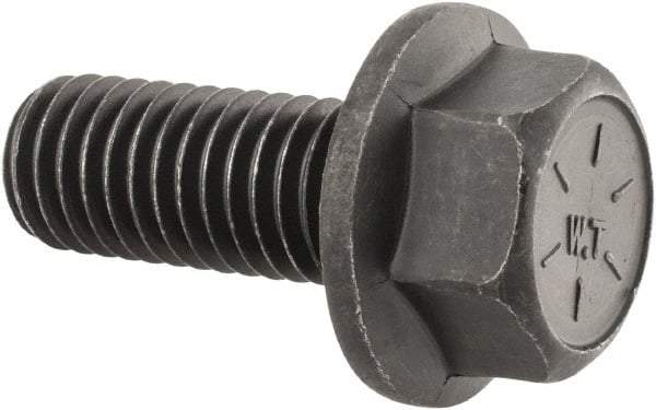 Value Collection - 1/2-13 UNC, 1-1/4" Length Under Head, Hex Drive Flange Bolt - 1-1/4" Thread Length, Grade 8 Alloy Steel, Smooth Flange, Phosphate & Oil Finish - Exact Tool & Supply