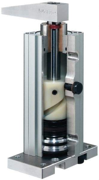 De-Sta-Co - 263 Lb Clamping Force, Adjustable (Right, Left, Straight) Swing, 58.5mm Total Stroke, Single-Acting Pneumatic Swing Clamp - G1/4 Port, 211.58mm Body Length x 62.99mm Body Width, 182.4 cm3 (Unclamp), 145 Max psi - Exact Tool & Supply