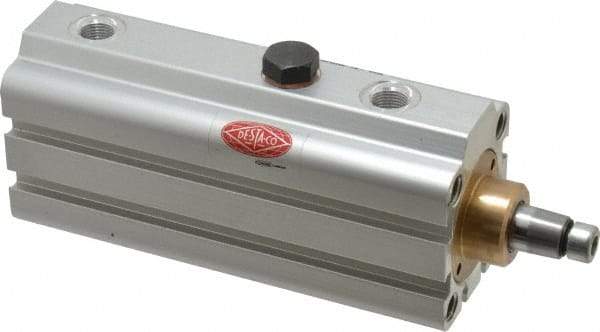 De-Sta-Co - 67 Lb Clamping Force, Adjustable (Right, Left, Straight) Swing, 28mm Total Stroke, Single-Acting Pneumatic Swing Clamp - G1/8 Port, 124.97mm Body Length x 32mm Body Width, 19.4 cm3 (Clamp), 22.5 cm3 (Unclamp), 145 Max psi - Exact Tool & Supply
