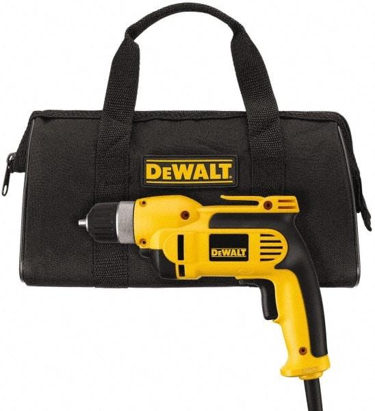 DeWALT - 3/8" Keyless Chuck, 2,500 RPM, Pistol Grip Handle Electric Drill - 8 Amps, Reversible, Includes Kit Box - Exact Tool & Supply