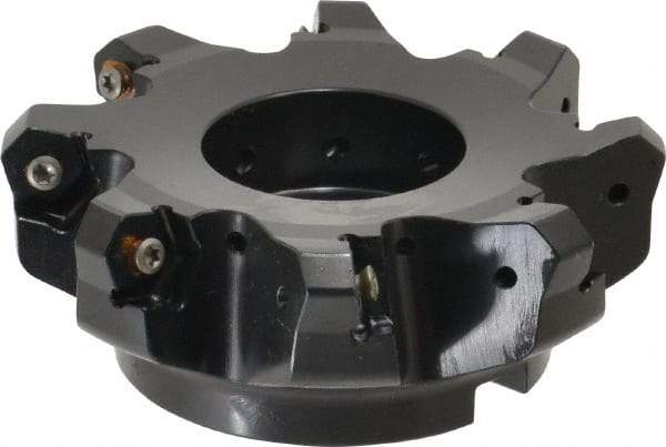 Kennametal - 4" Cut Diam, 1-1/4" Arbor Hole, 4.51mm Max Depth of Cut, 45° Indexable Chamfer & Angle Face Mill - 8 Inserts, HNGJ 535-GD Insert, Right Hand Cut, 8 Flutes, Through Coolant, Series KSHR - Exact Tool & Supply