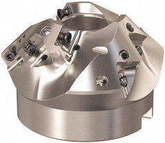 Seco - 79.4mm Cut Diam, 27mm Arbor Hole, 22.5mm Max Depth of Cut, 45° Indexable Chamfer & Angle Face Mill - 9 Inserts, XO.. 1204 Insert, Right Hand Cut, 9 Flutes, Through Coolant, Series R220.49 - Exact Tool & Supply
