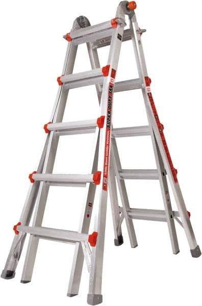Little Giant Ladder - 18 Steps, 19' High, Type IAA Rating, Aluminum Multi-Use Ladder - 375 Lb Load Capacity, 27" Base Width - Exact Tool & Supply
