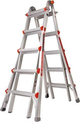 Little Giant Ladder - 18 Steps, 19' High, Type IAA Rating, Aluminum Multi-Use Ladder - 375 Lb Load Capacity, 27" Base Width - Exact Tool & Supply