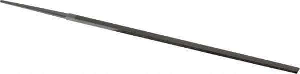 Grobet - 6" Standard Precision Swiss Pattern Narrow Pillar File - Double Cut, 13/64" Width Diam x 1/8" Thick, With Tang - Exact Tool & Supply