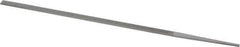 Grobet - 8" Standard Precision Swiss Pattern Narrow Pillar File - Double Cut, 9/32" Width Diam x 9/64" Thick, With Tang - Exact Tool & Supply