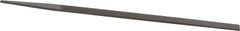 Grobet - 8" Standard Precision Swiss Pattern Narrow Pillar File - Double Cut, 11/32" Width Diam x 11/64" Thick, With Tang - Exact Tool & Supply