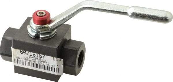 Parker - 3/8" Pipe, Carbon Steel Standard Ball Valve - Inline - Two Way Flow, FNPT x FNPT Ends, Lever Handle, 7,500 WOG - Exact Tool & Supply