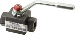 Parker - 3/8" Pipe, Carbon Steel Standard Ball Valve - Inline - Two Way Flow, FNPT x FNPT Ends, Lever Handle, 7,500 WOG - Exact Tool & Supply