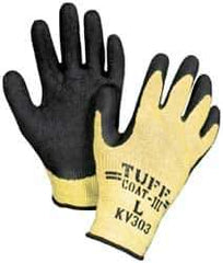 Honeywell - Size S (7), ANSI Cut Lvl 4, Abrasion Lvl 4, Rubber Coated Cut Resistant Gloves - Palm & Fingers Coated, Kevlar/Stainless Steel Lining, Knit Wrist, Yellow/Black, Paired - Exact Tool & Supply