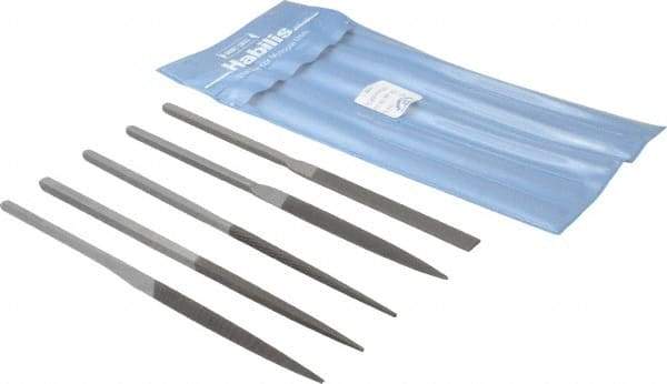 Grobet - 5 Piece Swiss Pattern File Set - 8-1/2" Long, 00 Coarseness, Set Includes Half Round, Hand, Round, Square, Three Square - Exact Tool & Supply