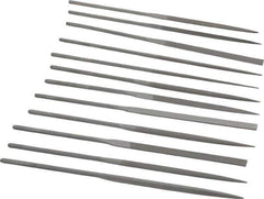 Grobet - 12 Piece Swiss Pattern File Set - 5-1/2" Long, 0 Coarseness, Set Includes Barrette, Crossing, Equalling, Half Round, Knife, Marking, Round, Round Edge Joint, Slitting, Square, Three Square, Warding - Exact Tool & Supply
