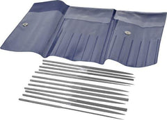 Grobet - 12 Piece Swiss Pattern File Set - 5-1/2" Long, 2 Coarseness, Set Includes Barrette, Crossing, Equalling, Half Round, Knife, Marking, Round, Round Edge Joint, Slitting, Square, Three Square, Warding - Exact Tool & Supply