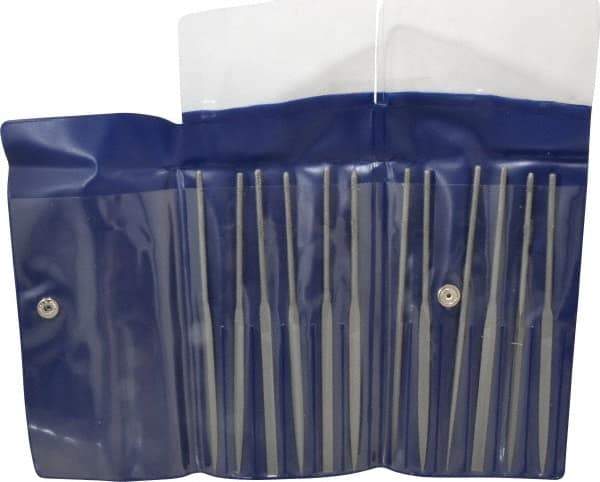 Grobet - 12 Piece Swiss Pattern File Set - 5-1/2" Long, 4 Coarseness, Set Includes Barrette, Crossing, Equalling, Half Round, Knife, Marking, Round, Round Edge Joint, Slitting, Square, Three Square, Warding - Exact Tool & Supply