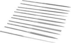 Grobet - 12 Piece Swiss Pattern File Set - 6-1/4" Long, 2 Coarseness, Set Includes Barrette, Crossing, Equalling, Half Round, Knife, Marking, Round, Round Edge Joint, Slitting, Square, Three Square, Warding - Exact Tool & Supply
