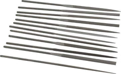 Grobet - 12 Piece Swiss Pattern File Set - 6-1/4" Long, 4 Coarseness, Set Includes Barrette, Crossing, Equalling, Half Round, Knife, Marking, Round, Round Edge Joint, Slitting, Square, Three Square, Warding - Exact Tool & Supply