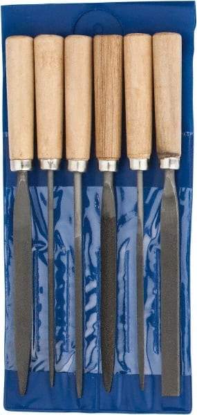 Grobet - 6 Piece American Pattern File Set - 7" Long, Set Includes Flat, Half Round, Round, Square, Three Square, Warding - Exact Tool & Supply