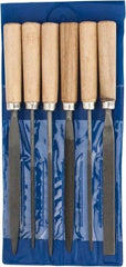 Grobet - 6 Piece American Pattern File Set - 7" Long, Set Includes Flat, Half Round, Round, Square, Three Square, Warding - Exact Tool & Supply