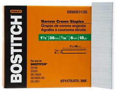 Stanley Bostitch - 1-1/2" Long x 7/32" Wide, 18 Gauge Crowned Construction Staple - Steel, Galvanized Finish - Exact Tool & Supply